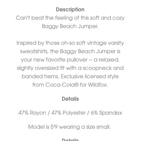 WILDFOX BAGGY BEACH JUMPER AND COCA COLA CAN’T BEAT THE FEELING NWT SWEATSHIRT - Picture 8 of 9